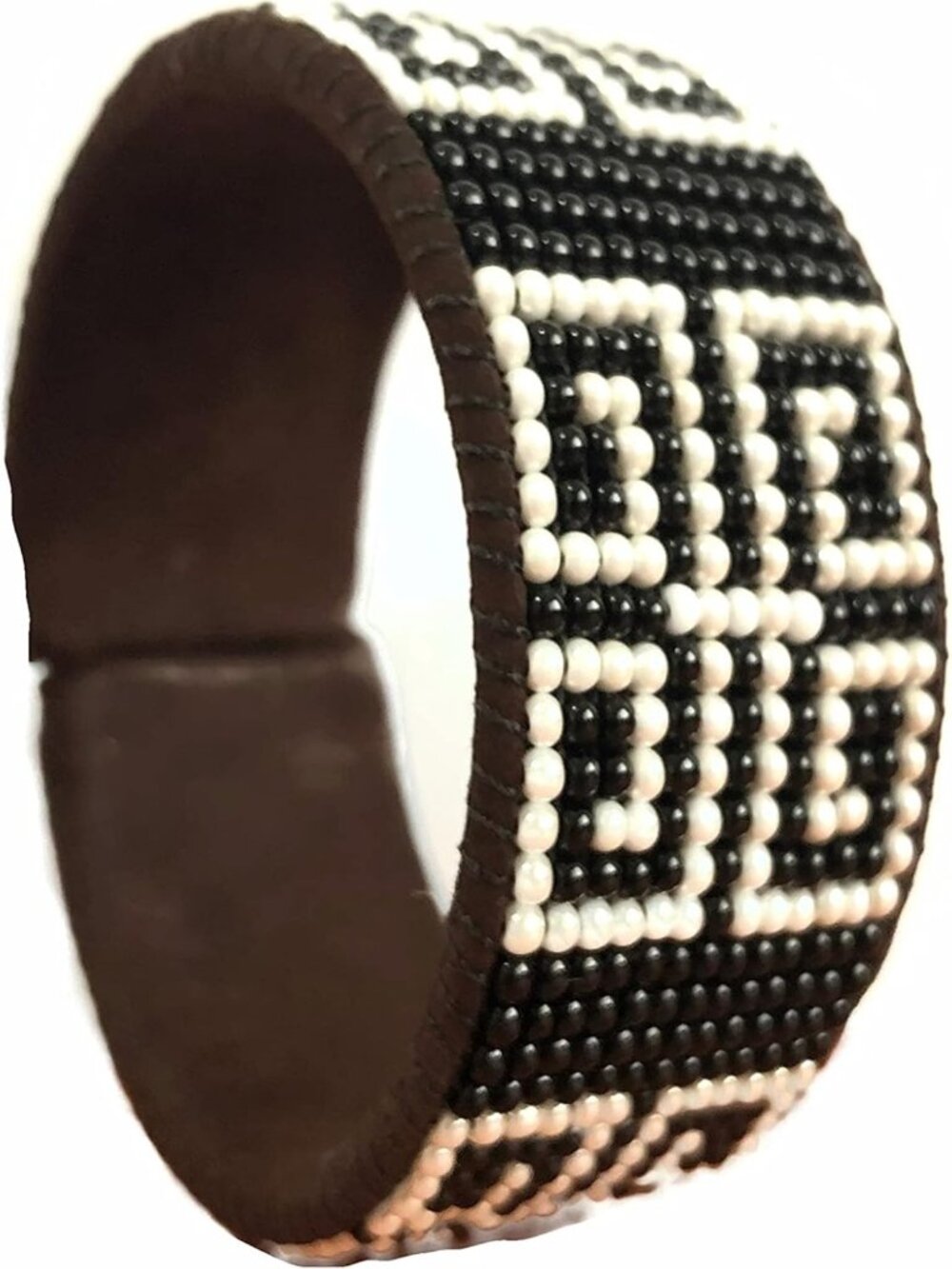 Handmade Black & White Beaded Cuff Bracelet, Sparkly Western Jewelry, Casual